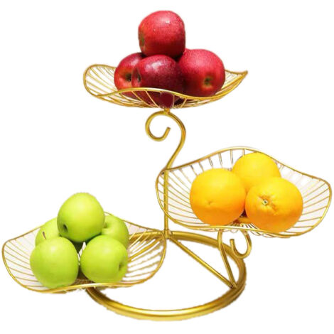 Moderner skandinavischer 3-stöckiger Obstkorb mit goldenem Lotusblattmuster für Wohnzimmer und Couchtisch