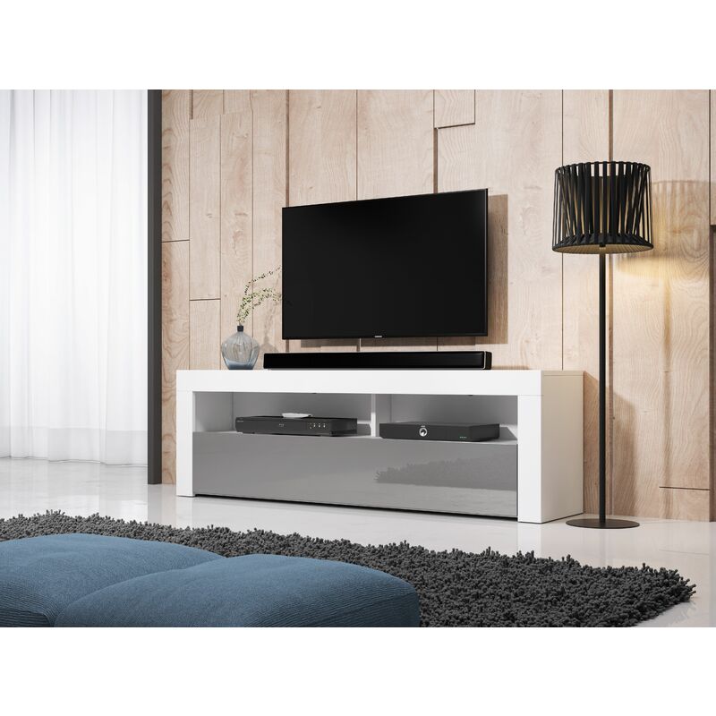 3xEliving Moderner/stilvoller TV-Schrank Nuntak weiß/grau glänzend 160cm