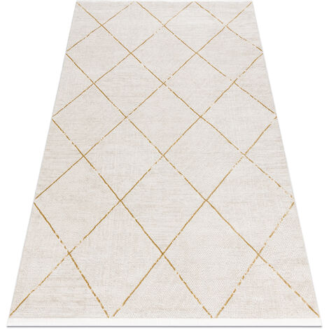 Moderner Teppich DUKE 51245 creme / gold - Gitter, strukturiert, sehr weich, Fransen beige 280x370 cm