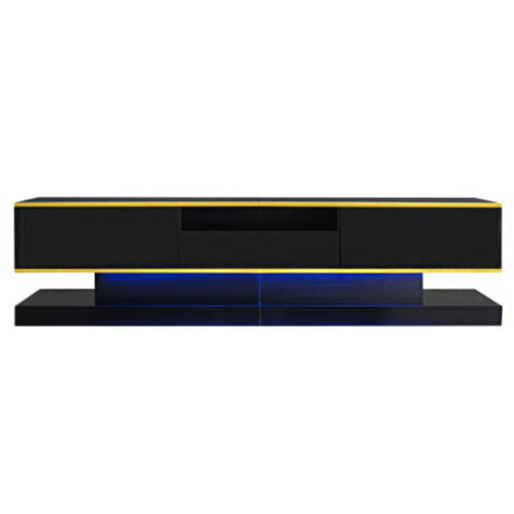 Moderner TV-Schrank mit drei Schubladen und einem offenen Fach - Hochglanz mit farbwechselnden LED-Leuchten, 1803845cm