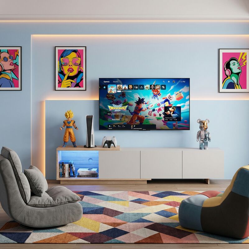 JOOKGBD -Meuble TV Extensible 163–240 cm,Meuble Tele et Bois avec Eclairage LED,Banc TV Meubles Télé pour téléviseur avec 3 tiroirs et Espace de