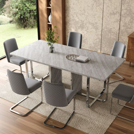 Moderner und eleganter Esstisch, 180 x 80 x 75 cm, MDF-Platte und stabiles Metallgestell, grau