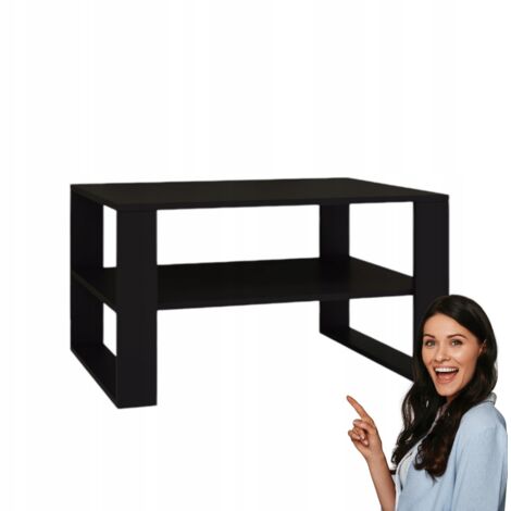 Moderner und stilvoller schwarzer Couchtisch mit Ablage  90 x 58 x 50 cm