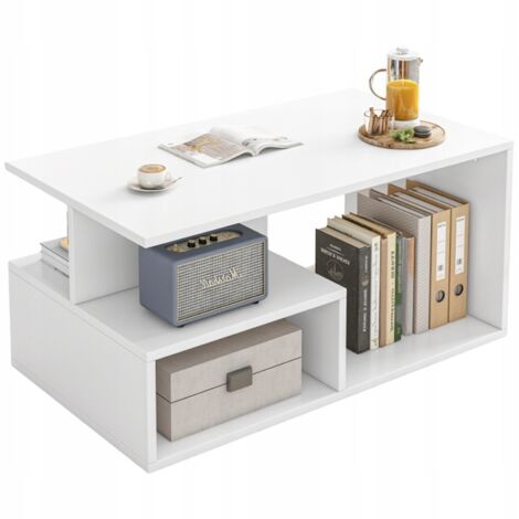 Moderner weißer Couchtisch mit Ablagefläche für Wohnzimmer oder Loft, 90 cm