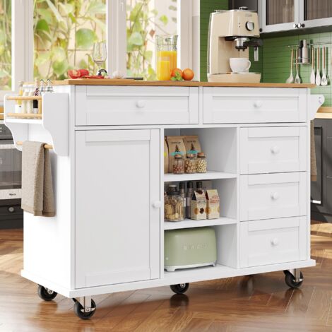 Moderner weißer Speisewagen 134x46x92cm mit Schubladen und kombiniertem Stauraum,mobil und fest nutzbar,ideal für private und gewerbliche Küchen