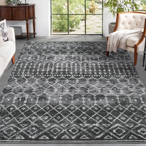 Moderner Wohn- oder Schlafzimmerteppich, 120 x 170 cm, waschbar und rutschfest, weicher Teppich für Wohnzimmer, Schlafzimmer, Sofa, Schwarz