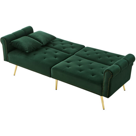 Modernes 2-Sitzer-Schlafsofa – Samtbezug, Rückenlehne mit 3-stufiger Verstellung & vergoldete Metallfüße Stilvolles Sofa mit Schlaffunktion – platzsparend, belastbar, ideal für kleine Räume