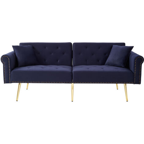 Modernes 2-Sitzer-Schlafsofa – Samtbezug, Rückenlehne mit 3-stufiger Verstellung & vergoldete Metallfüße Stilvolles Sofa mit Schlaffunktion – platzsparend, belastbar, ideal für kleine Räume