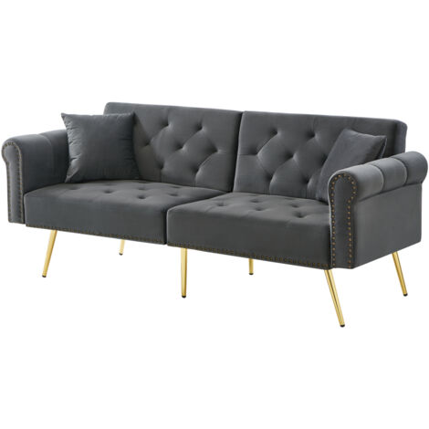 Modernes 2-Sitzer-Schlafsofa – Samtbezug, Rückenlehne mit 3-stufiger Verstellung & vergoldete Metallfüße Stilvolles Sofa mit Schlaffunktion – platzsparend, belastbar, ideal für kleine Räume