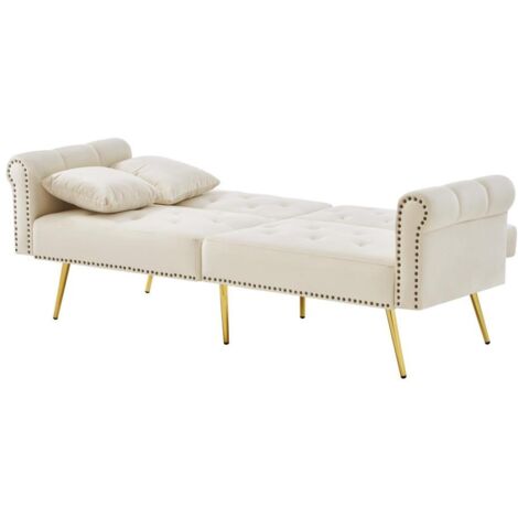 Modernes 2-Sitzer-Schlafsofa – Samtbezug, Rückenlehne mit 3-stufiger Verstellung & vergoldete Metallfüße Stilvolles Sofa mit Schlaffunktion – platzsparend, belastbar, ideal für kleine Räume