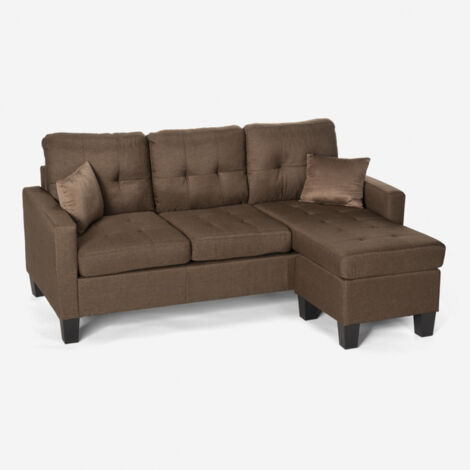 MODUS SOFÀ Modernes 3-Sitzer Ecksofa Pouf 2 Kissen Wohnzimmer Remissus - Braun