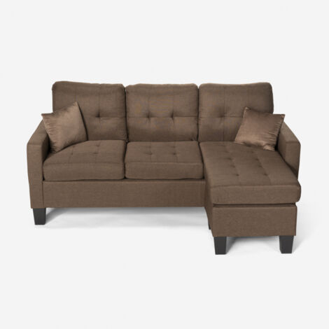 MODUS SOFÀ Modernes 3-Sitzer Ecksofa Pouf 2 Kissen Wohnzimmer Remissus - Braun