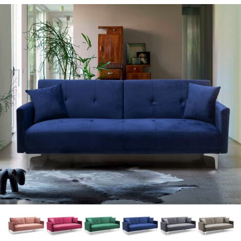 MODUS SOFÀ Modernes 3-Sitzer-Schlafsofa im Clic-Clac-Design aus Villolus-Samtstoff Farbe: Blau