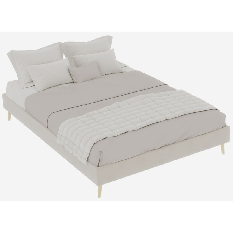 Mivray Modernes Bett 140x200 Cm Mit Schlichtem Design, Samt, Beige