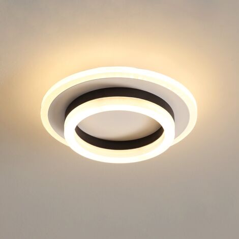 Modernes Design Deckenlampe 24W, Warmwei Deckenlampe 3000K, Acryl Metall Deckenbeleuchtung Geeignet für Badezimmer, Schlafzimmer, Küche, Wohnzimmer, Esszimmer, Büro (Schwarz Wei 20cm)
