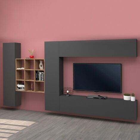 Modernes Design wandmontierte TV Schrankwand 2 Schränke Bücherregal Ferd RT