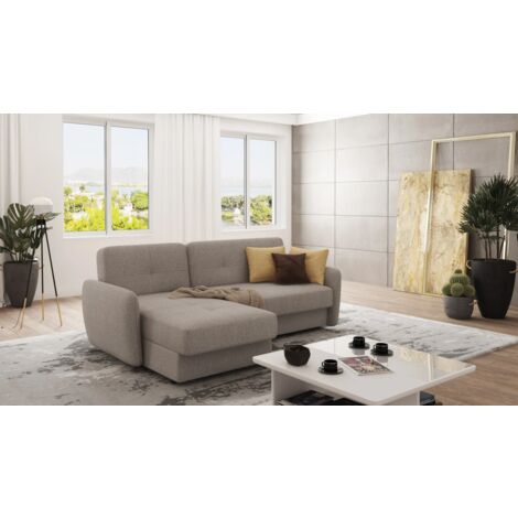 Modernes Ecksofa David mit Schlaffunktion, Dunkelbeige Mikrofaser