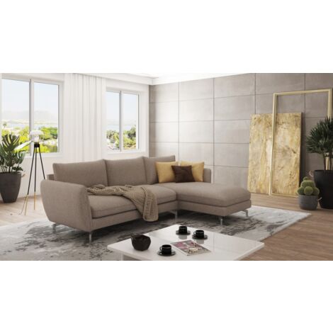 Modernes Ecksofa Lisa mit Metall Füßen, Dunkelbeige Microfaser