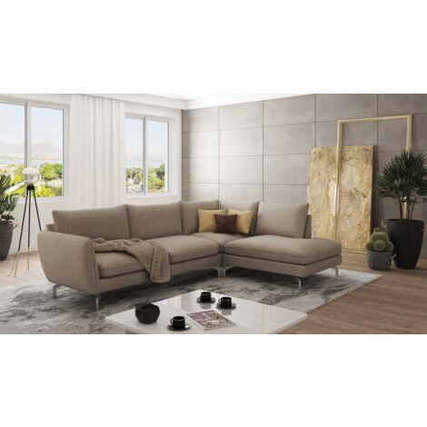 Modernes Ecksofa Lisa mit Metall Füßen, Dunkelbeige Microfaser