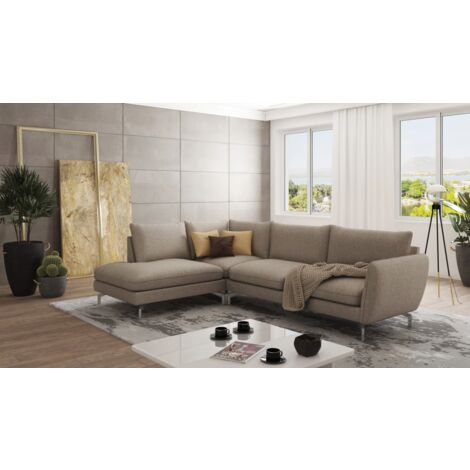 Modernes Ecksofa Lisa mit Metall Füßen, Dunkelbeige Microfaser