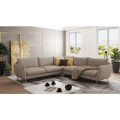 Modernes Ecksofa Lisa mit Metall Füßen, Dunkelbeige Microfaser