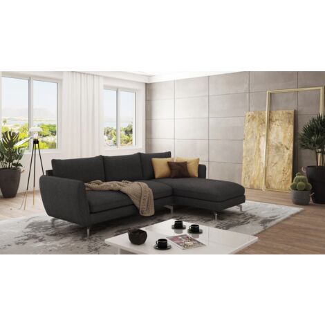 Modernes Ecksofa Lisa mit Metall Füßen, Graphit Luxusmicrofaser