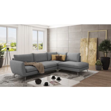 Modernes Ecksofa Lisa mit Metall Füßen, Grau Luxusmicrofaser