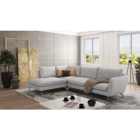 Modernes Ecksofa Lisa mit Metall Füßen, Silber Luxusmicrofaser