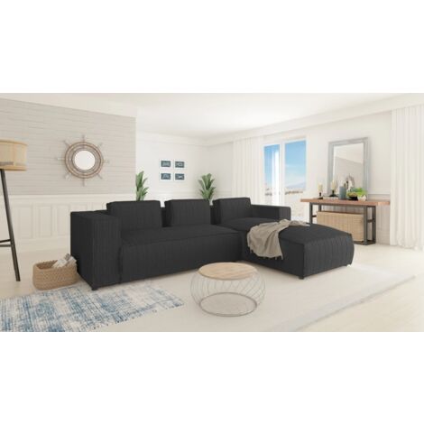 Modernes Ecksofa Porto aus Grau Cord und weichem Sitz