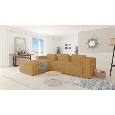 Modernes Ecksofa Porto aus Honig Cord und weichem Sitz
