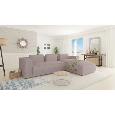 Modernes Ecksofa Porto aus Puderrosa Cord und weichem Sitz