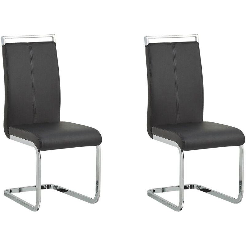 Beliani Freischwinger Stuhl 2er Set Schwarz Kunstleder Mit Lehne Griff Metallgestell Modernes Design Wohnküche Arbeits-, Ess- Und Wohnzimmer