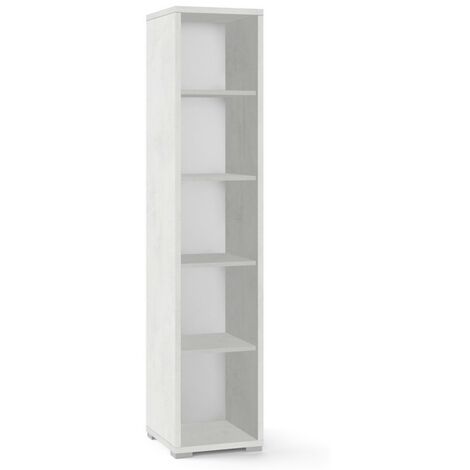 Modernes hohes Bücherregal aus oxidweißem Holz mit vier Regalen 39 x 41 x H199 cm
