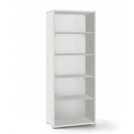 Modernes hohes Bücherregal aus oxidweißem Holz mit vier Regalen 71 x 41 x H199 cm