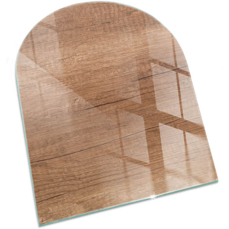 Modernes Kaminaccessoire Funkenschutzplatte für Kamin Hitzeschutz Schutzplatte Hartglas Dekorative Glasbodenplatte Natürliches Holzmuster 80x70 cm