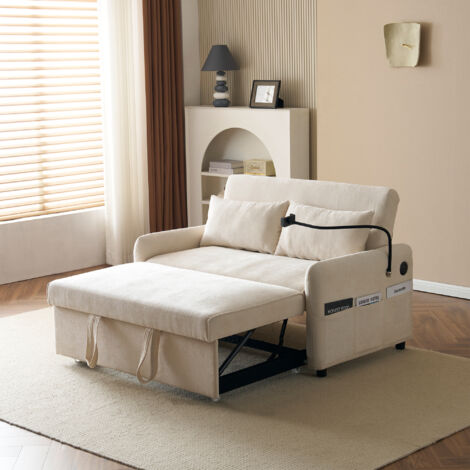 Modernes klappbares Doppelschlafsofa, multifunktionales Sofa mit Schlaffunktion, verstellbare Rückenlehne, Handyhalter, USB-Ladeanschluss, geeignet für Wohnzimmer, Schlafzimmer, Heimkino-Wohnung