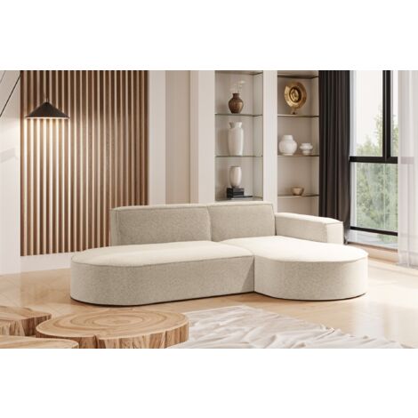 Modernes L-förmiges Designer-Ecksofa Modena Studio stoff Raven Champagner Rechts