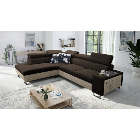 Modernes Luxus-Ecksofa mit Schlaffunktion MELODY VII Tauro/Freya Beige/Braun Links