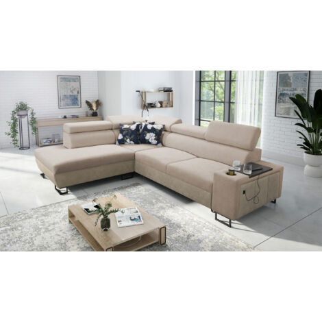 Modernes Luxus-Ecksofa mit Schlaffunktion MELODY VII Tauro/Freya Beige/Dunkelbeige Links