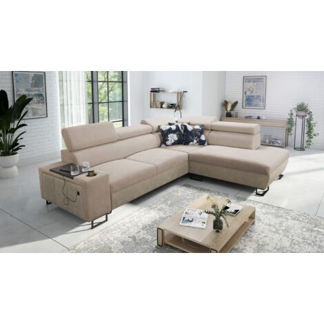 Modernes Luxus-Ecksofa mit Schlaffunktion MELODY VII Tauro/Freya Beige/Dunkelbeige Rechts