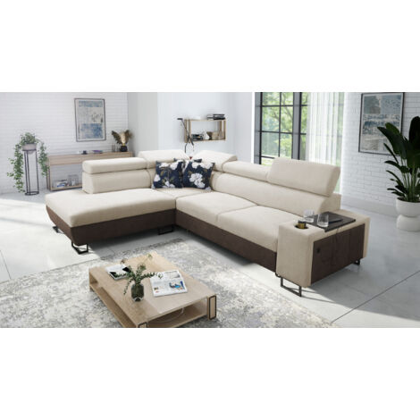 Modernes Luxus-Ecksofa mit Schlaffunktion MELODY VII Tauro/Freya Braun/Beige Links