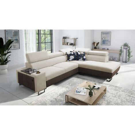 Modernes Luxus-Ecksofa mit Schlaffunktion MELODY VII Tauro/Freya Braun/Beige Rechts