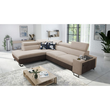 Modernes Luxus-Ecksofa mit Schlaffunktion MELODY VII Tauro/Freya Braun/Dunkelbeige Links