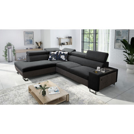 Modernes Luxus-Ecksofa mit Schlaffunktion MELODY VII Tauro/Freya Graphit/Anthrazit Links
