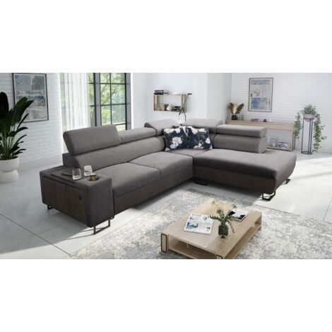 Modernes Luxus-Ecksofa mit Schlaffunktion MELODY VII Tauro/Freya Graphit/Dunkelgrau Rechts