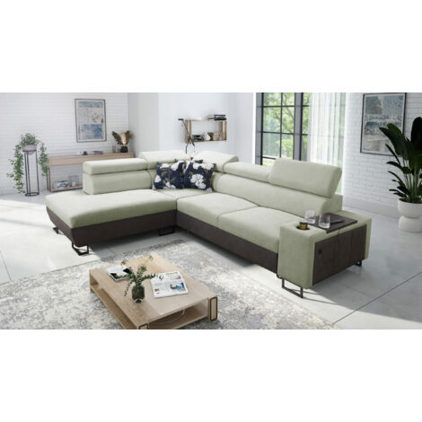 Modernes Luxus-Ecksofa mit Schlaffunktion MELODY VII Tauro/Freya Graphit/Hellgrün Links