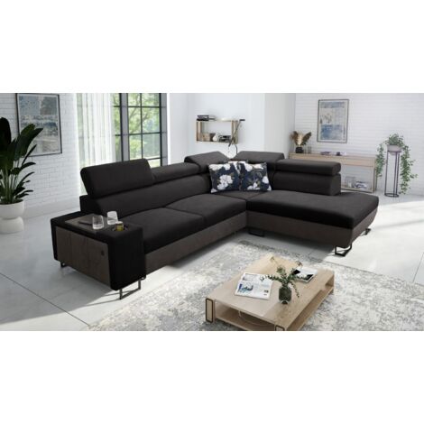 Modernes Luxus-Ecksofa mit Schlaffunktion MELODY VII Tauro/Freya Graphit/Schwarz Rechts