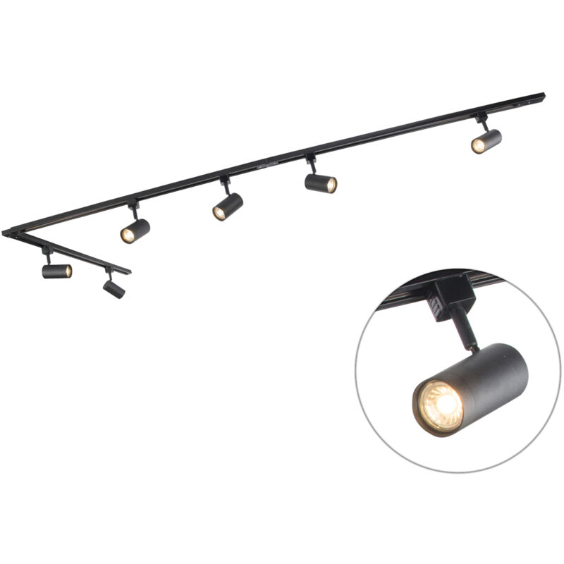 Qazqa Modernes Schienensystem Mit 6 Schwarzen Strahlern 1-phasig 300cm - Iconic Jeana