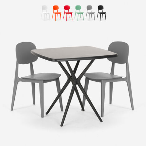 Modernes schwarzes quadratisches Tischset 70x70cm 2 Stühle Design Wade Black