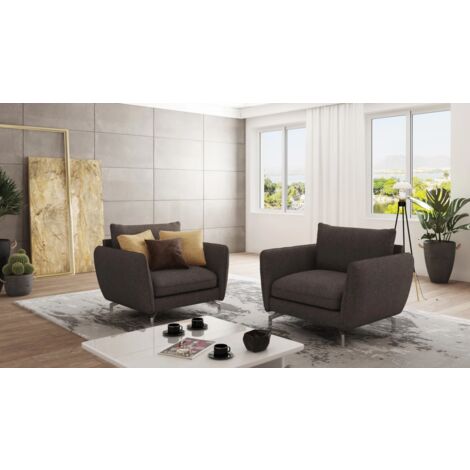 Modernes Sessel Lisa mit Metall Füßen, Braun - Khaki Microfaser